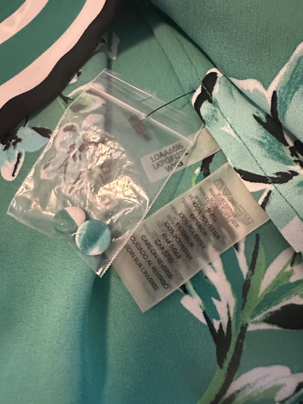 Karl Lagerfeld Teal & White Floral Split-Neck Blouse - Picture 4 of 5